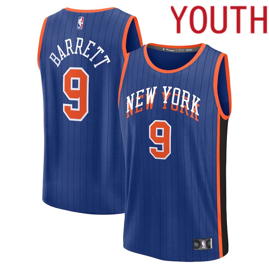Youth New York Knicks 9 RJ Barrett Fanatics Branded Blue City Edition 2023-24 Fast Break NBA Jersey